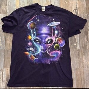 Alien‎ Planets Spaceship multicolor Medium cotton blend Gildan tee t shirt solar